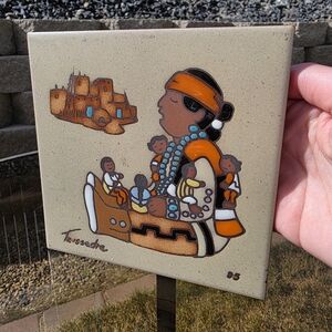 Cleo Teissedre Artist Ceramic Tile with Native American Art